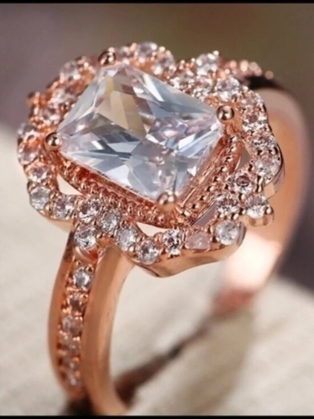 Rose Gold Princess Cut Engagement Ring Vintage Halo 3ct CZ NWT